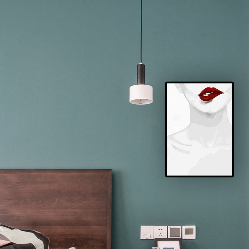 Brehn | Fashion Canvas Wandkunst Minimalistische Sexy Frau Halsknochen und Rote Lippen Wanddekoration in Weiß