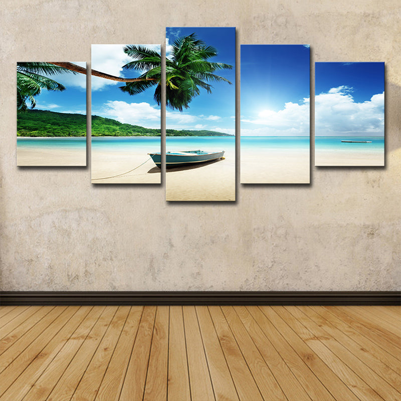 Brehn | Tropische Strandlandschaft Wandkunst Blau und Grün Mehrteilige Wanddekoration für Zuhause