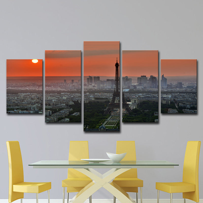 Brehn | Canvas Mehrteiliger Kunstdruck Moderner Sonnenuntergang Luftaufnahme des Eiffelturms Wanddekoration