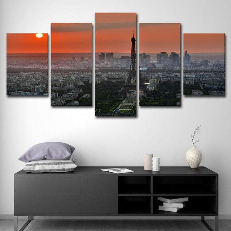 Brehn | Canvas Mehrteiliger Kunstdruck Moderner Sonnenuntergang Luftaufnahme des Eiffelturms Wanddekoration
