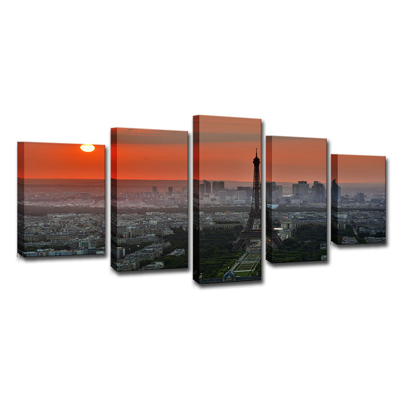 Brehn | Canvas Mehrteiliger Kunstdruck Moderner Sonnenuntergang Luftaufnahme des Eiffelturms Wanddekoration