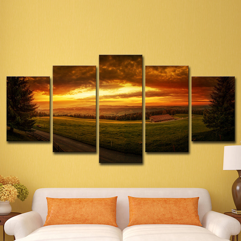 Brehn | Sundown Farmland Scenery Wanddecoratie Gele Modernistische Canvasdruck für Zithoek