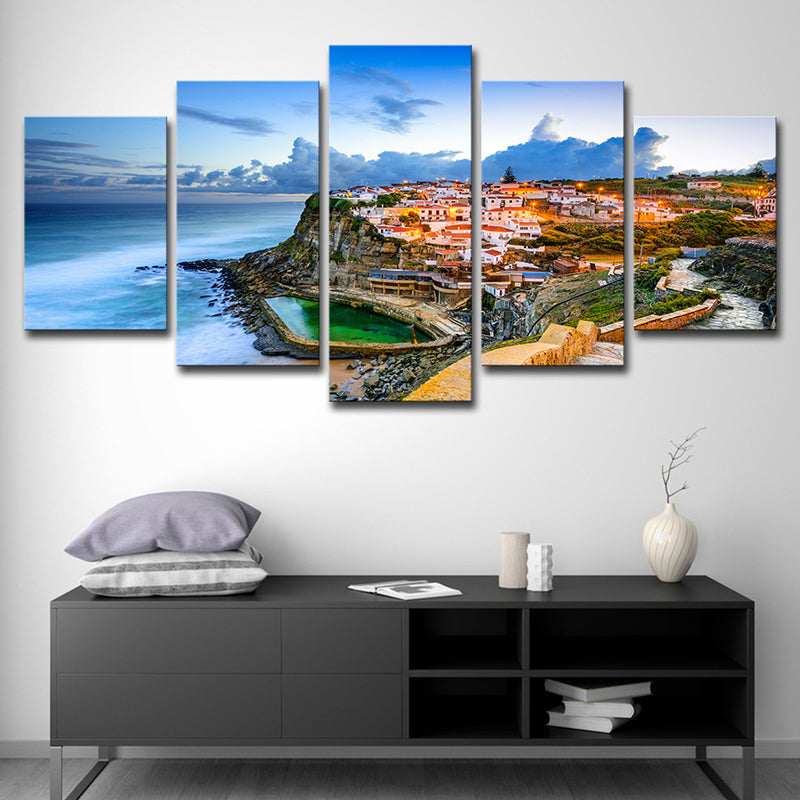 Brehn | Schilderachtige Portugal Canvas Afdruk Thuis Kustplaats Zeelandschap Wanddecoratie in Blauw