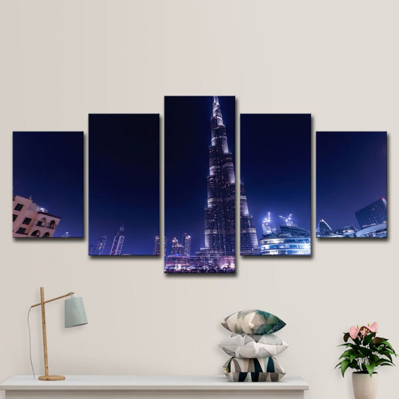 Brehn | Globaal Geïnspireerde Wanddecoratie Blauwe Dubai Burj Khalifa 's Nachts Canvas Afdruk voor Thuis