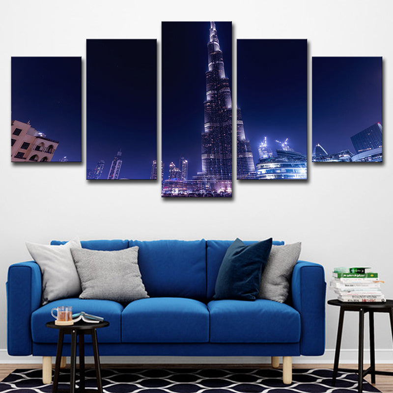 Brehn | Globaal Geïnspireerde Wanddecoratie Blauwe Dubai Burj Khalifa 's Nachts Canvas Afdruk voor Thuis