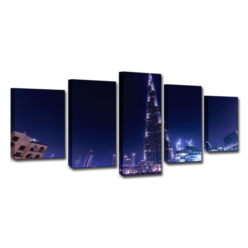 Brehn | Globaal Geïnspireerde Wanddecoratie Blauwe Dubai Burj Khalifa 's Nachts Canvas Afdruk voor Thuis
