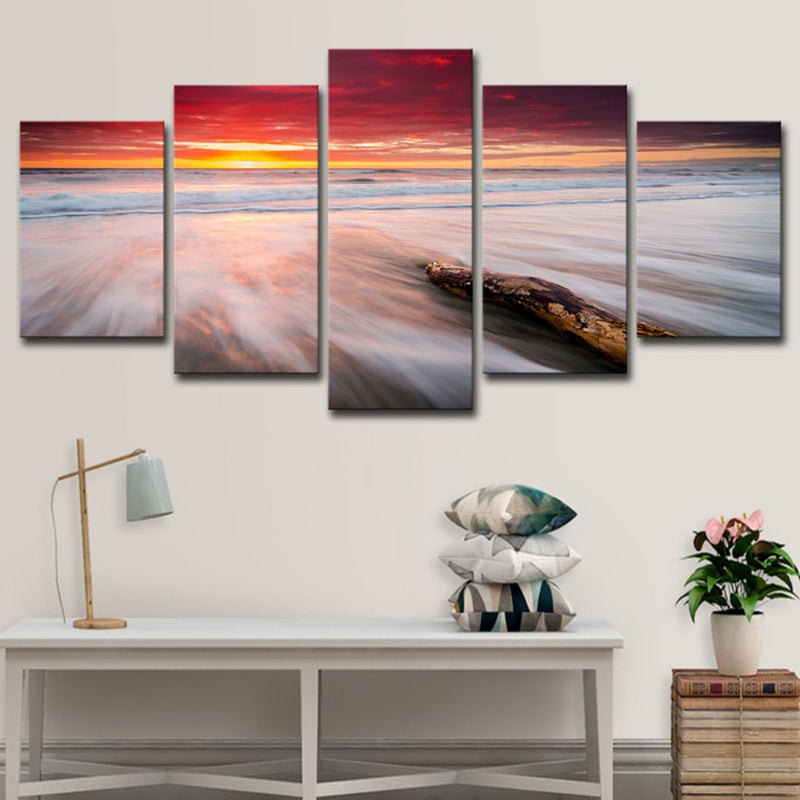 Brehn | Orange Twilight am Strand Leinwand Seascape Moderne Multi-Teil Wandkunstdruck für Schlafzimmer