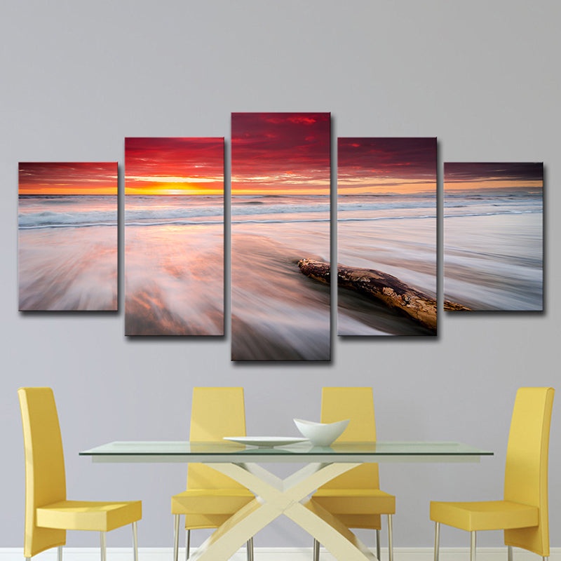 Brehn | Orange Twilight am Strand Leinwand Seascape Moderne Multi-Teil Wandkunstdruck für Schlafzimmer