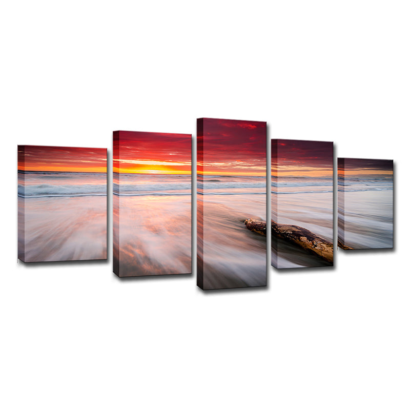 Brehn | Orange Twilight am Strand Leinwand Seascape Moderne Multi-Teil Wandkunstdruck für Schlafzimmer