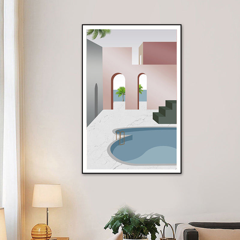 Brehn | Schwimmbad Wandkunst Weiche Farben Leinwandmalerei für Wohnzimmer, Texturiert