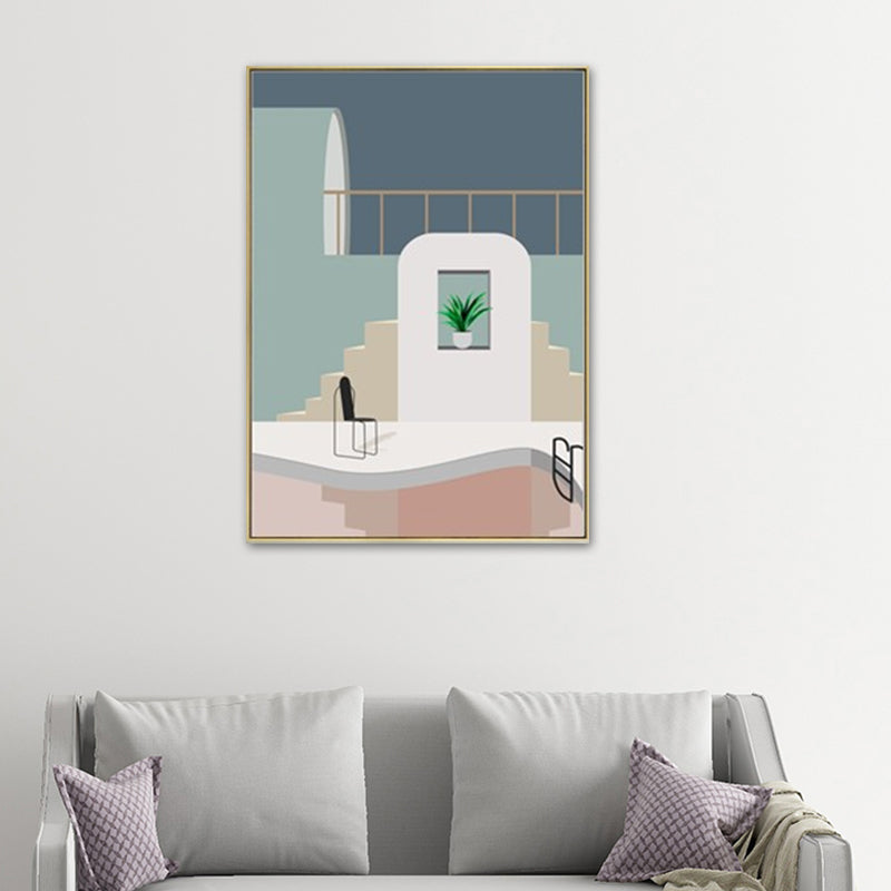 Brehn | Schwimmbad Wandkunst Weiche Farben Leinwandmalerei für Wohnzimmer, Texturiert