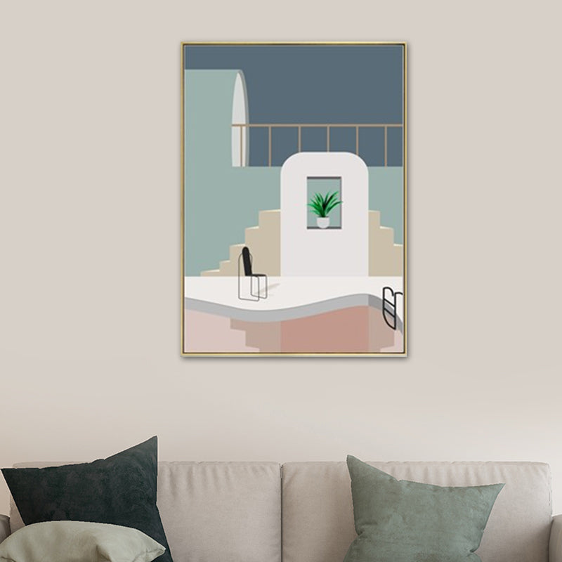 Brehn | Schwimmbad Wandkunst Weiche Farben Leinwandmalerei für Wohnzimmer, Texturiert