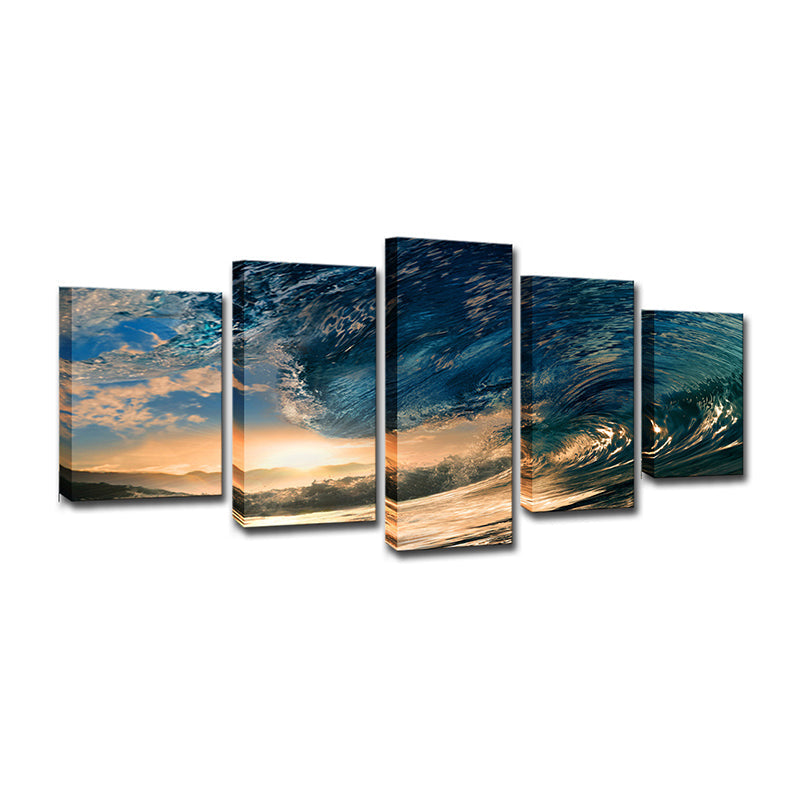 Brehn | Surge und Sunset View Leinwand Tropische Mehrteiliges Wandkunstdruck in Blau für Schlafzimmer