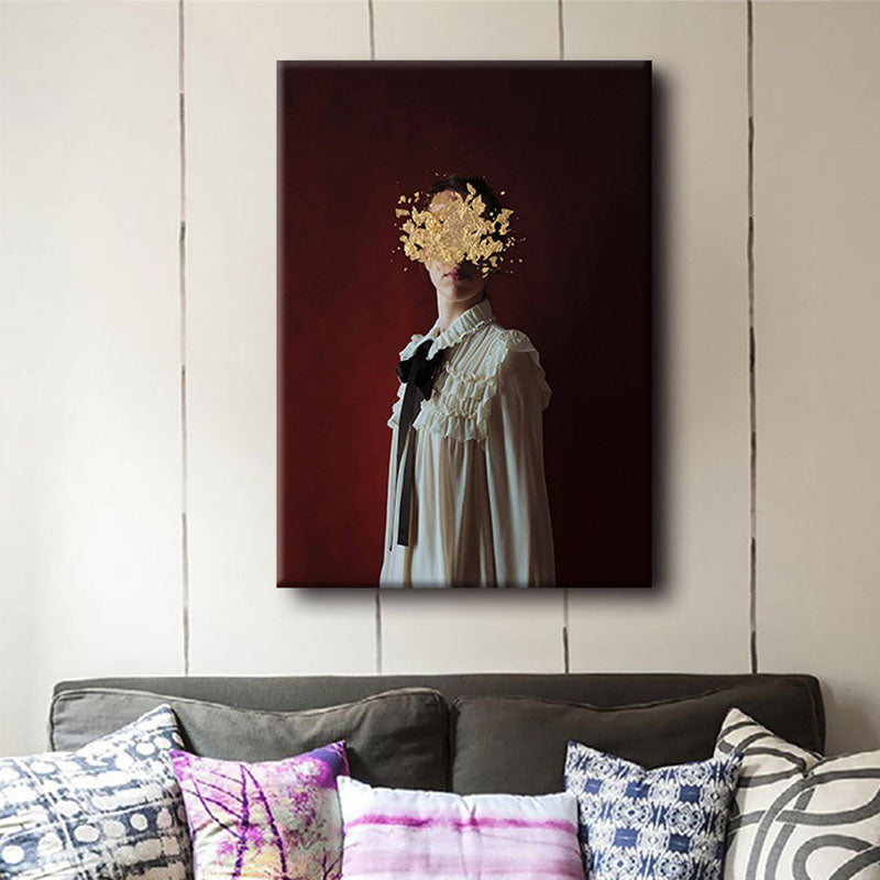 Brehn | Schöne Frau und Blumen Leinwandkunst für Schlafzimmer Figuren Druck Wanddekoration in Rot