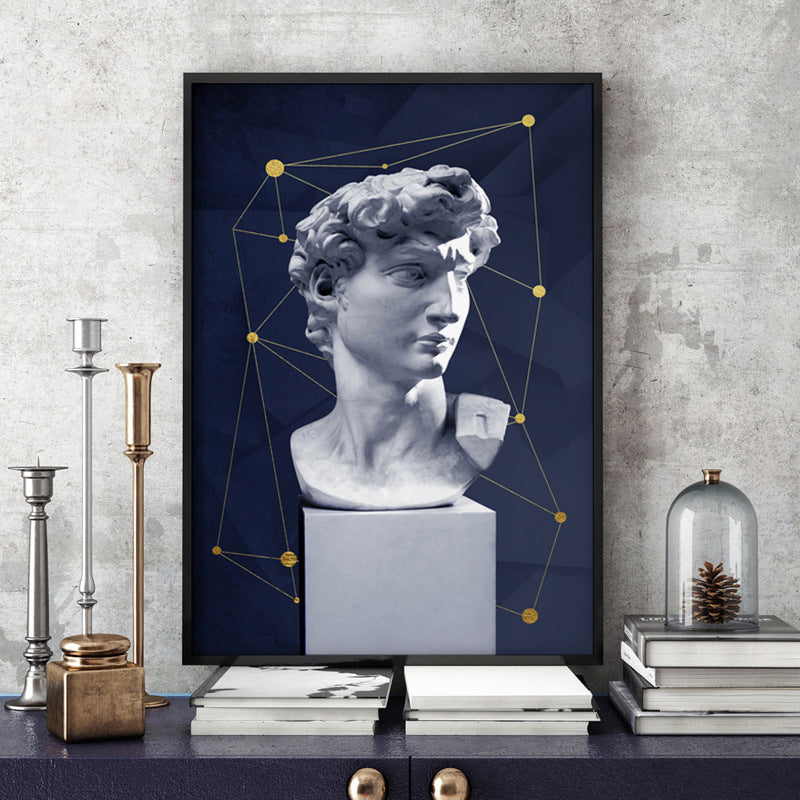 Brehn | Vintage Figurine Wandkunst Blau und Weiß Texturiertes Leinwanddruck für Hausinterieur