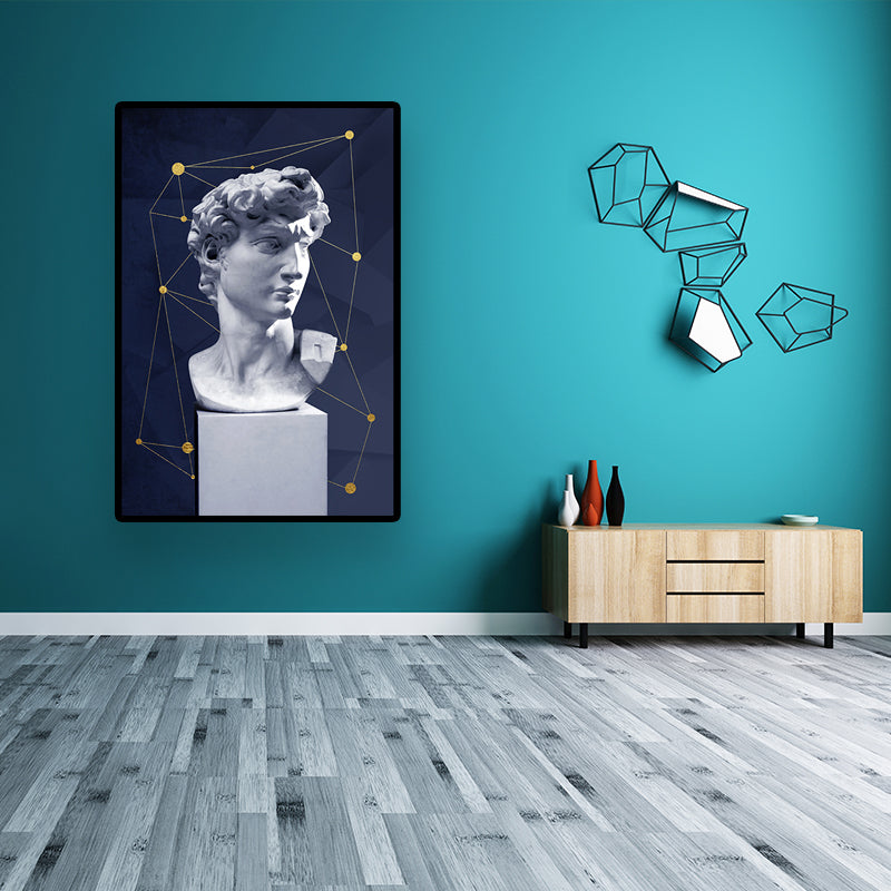 Brehn | Vintage Figurine Wandkunst Blau und Weiß Texturiertes Leinwanddruck für Hausinterieur