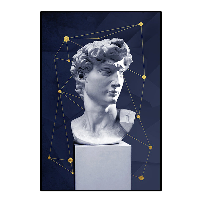 Brehn | Vintage Figurine Wandkunst Blau und Weiß Texturiertes Leinwanddruck für Hausinterieur