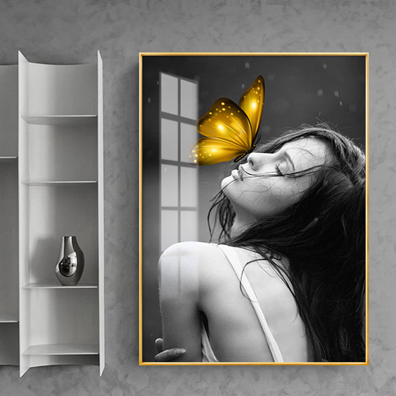 Brehn | Glam Girl Print Wandkunst Leinwand Texturiert Dunkle Farbe Wanddeko für Wohnzimmer