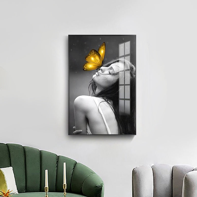 Brehn | Glam Girl Print Wandkunst Leinwand Texturiert Dunkle Farbe Wanddeko für Wohnzimmer