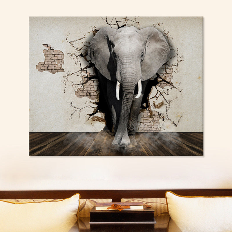 Brehn | Graue Afrikanische Elefant Leinwand Wandkunst Wildtier Moderne Texturierte Wanddekoration