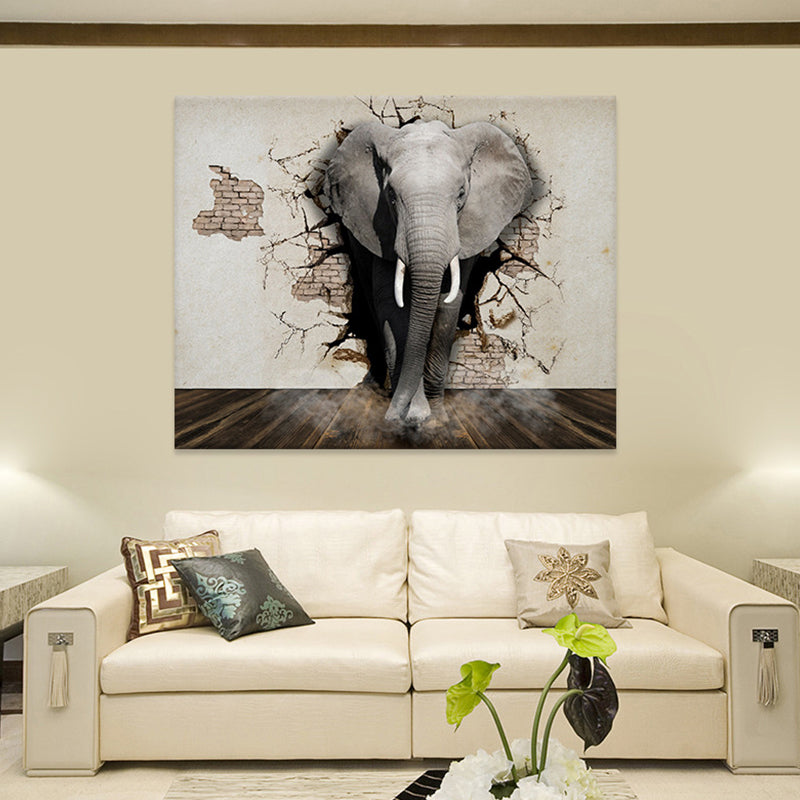 Brehn | Graue Afrikanische Elefant Leinwand Wandkunst Wildtier Moderne Texturierte Wanddekoration