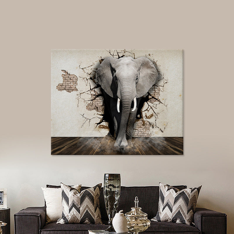 Brehn | Graue Afrikanische Elefant Leinwand Wandkunst Wildtier Moderne Texturierte Wanddekoration
