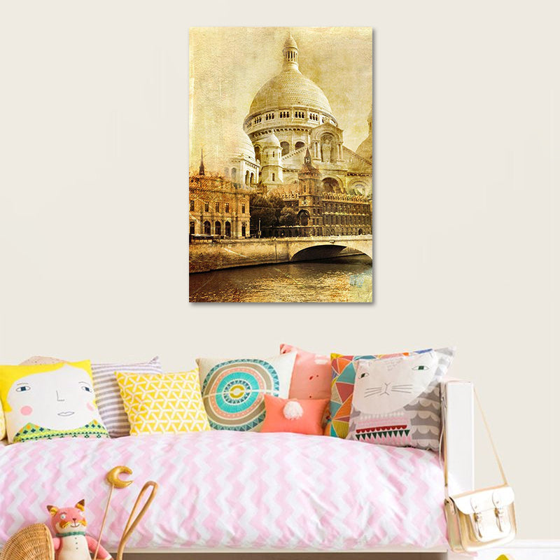 Brehn | Global Inspirierte Schloss Wandkunst Braune Wohnzimmer Leinwand, Texturierte Oberfläche