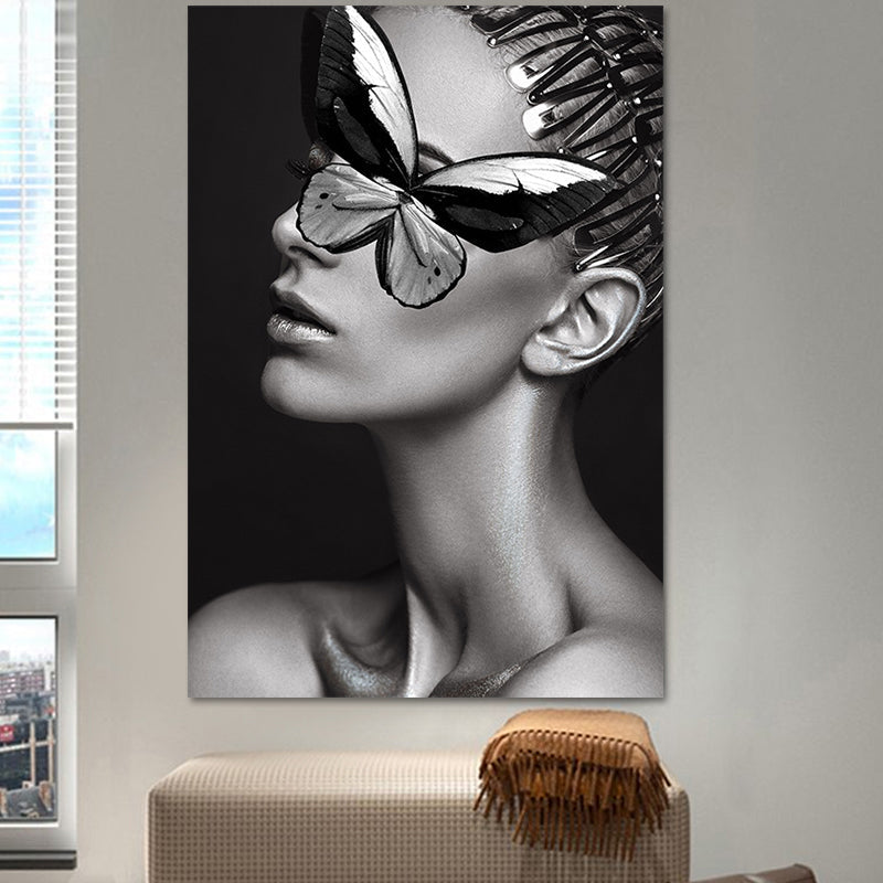 Brehn | Glam Woman Figur Wandkunst Dunkle Farbe Texturierte Oberfläche Leinwanddruck für Hausinterieur