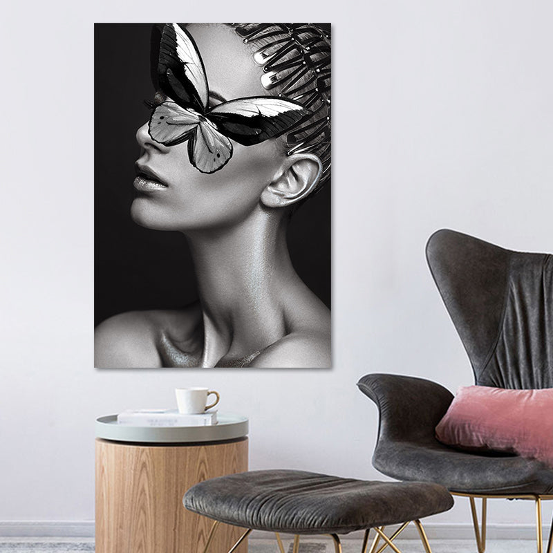 Brehn | Glam Woman Figur Wandkunst Dunkle Farbe Texturierte Oberfläche Leinwanddruck für Hausinterieur