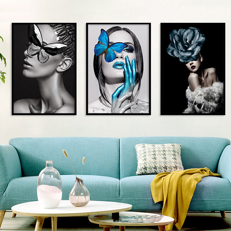 Brehn | Glam Woman Figur Wandkunst Dunkle Farbe Texturierte Oberfläche Leinwanddruck für Hausinterieur