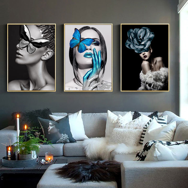 Brehn | Glam Woman Figur Wandkunst Dunkle Farbe Texturierte Oberfläche Leinwanddruck für Hausinterieur