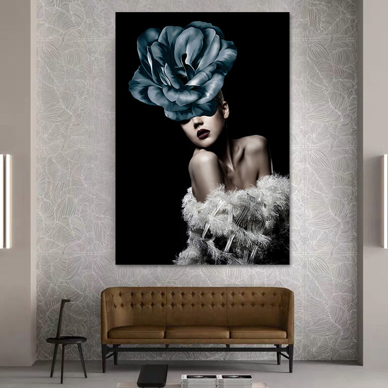 Brehn | Glam Woman Figur Wandkunst Dunkle Farbe Texturierte Oberfläche Leinwanddruck für Hausinterieur