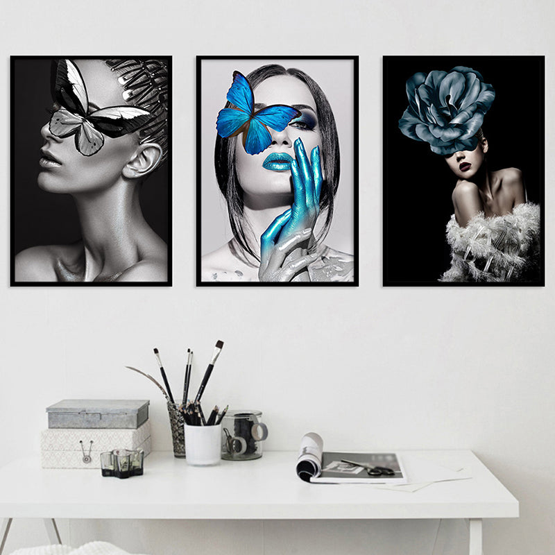 Brehn | Glam Woman Figur Wandkunst Dunkle Farbe Texturierte Oberfläche Leinwanddruck für Hausinterieur