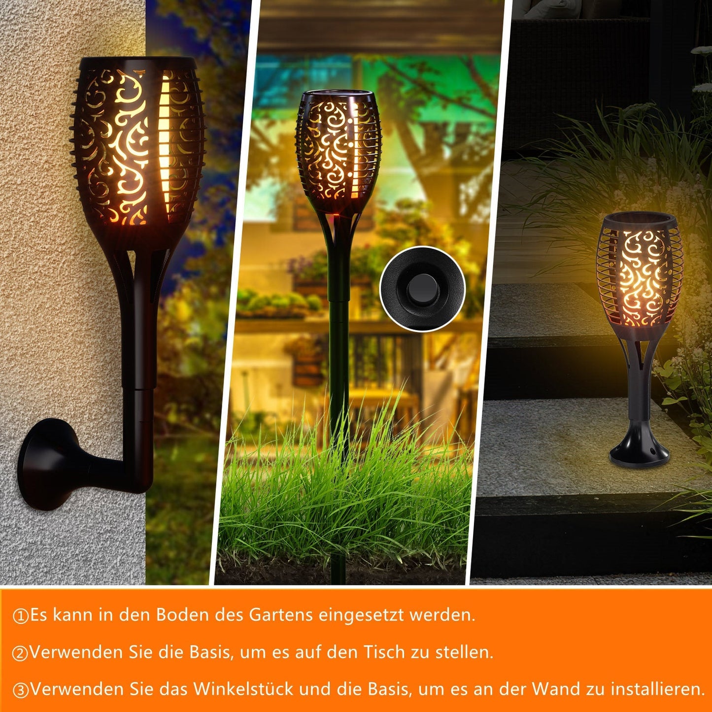 Solarlampen für Außen 4 Stücke 3 IN 1 Solarfackeln | Brehn