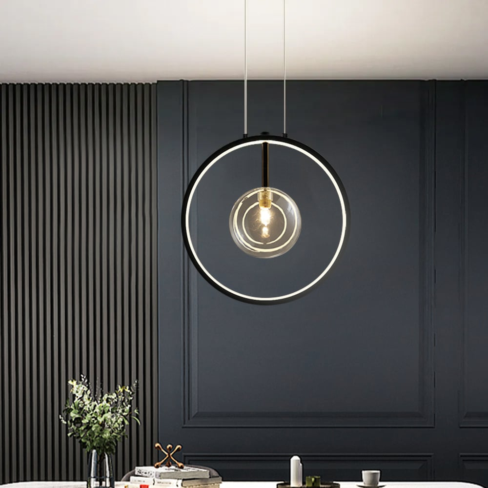 Brehn | Minimalistische Glasballen Pendelleuchte Schwarz