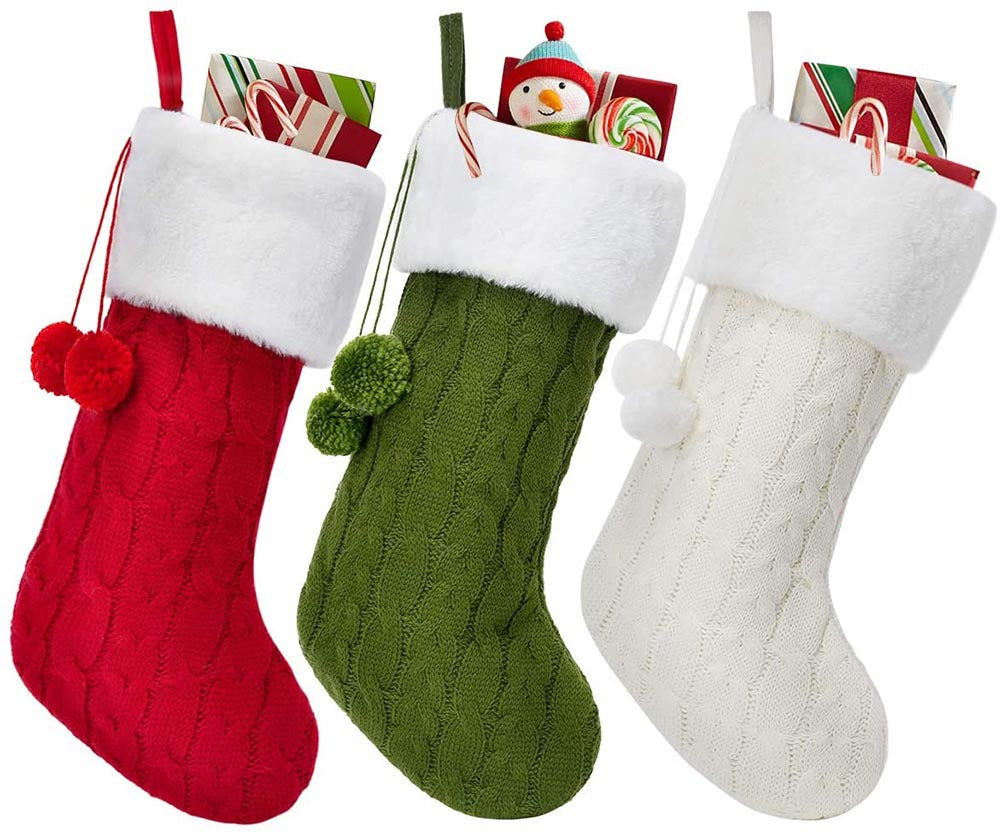 Brehn | Weihnachtsdekorationen gestrickte Wolle dicke weiße Socke