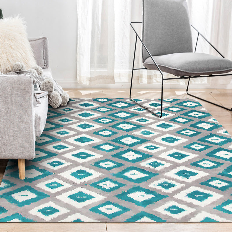Brehn | Blauw en Grijs Slaapkamer Tapijt Nieuwigheid Geometrisch Diamantpatroon Gebied Tapijt Polyester Huisdier Vriendelijk Vloerkleed