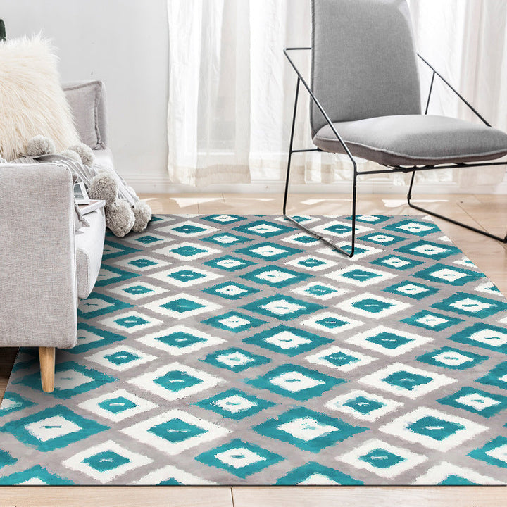 Brehn | Blauw en Grijs Slaapkamer Tapijt Nieuwigheid Geometrisch Diamantpatroon Gebied Tapijt Polyester Huisdier Vriendelijk Vloerkleed