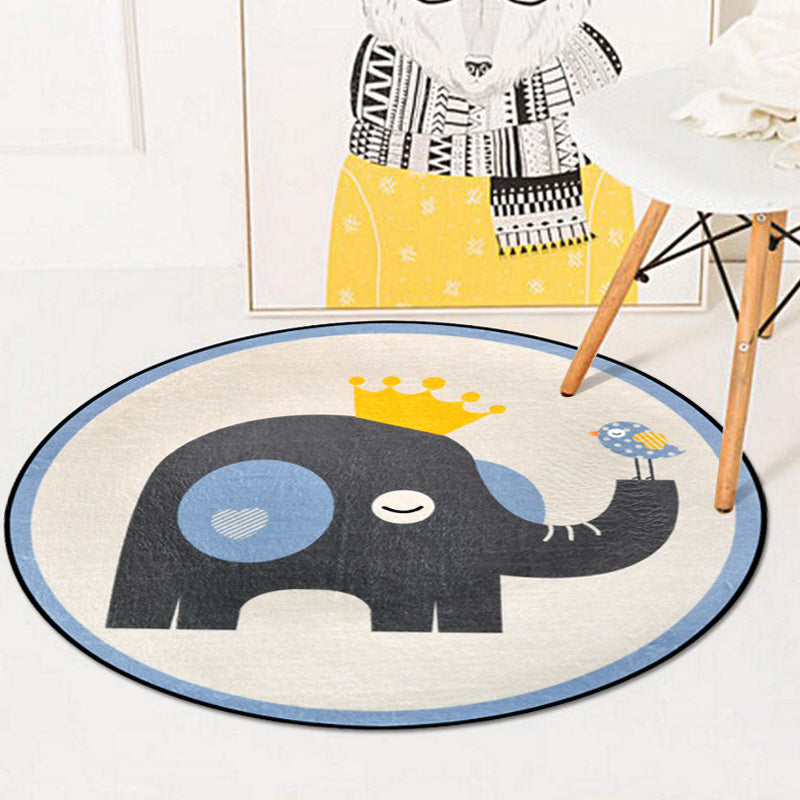 Brehn | Blauwe en Ivoor Kinderkamer Tapijt Kinderen Dier Konijn Uil Olifant Pinguïn Patroon Gebied Tapijt Polyester Wasbaar Vloerkleed