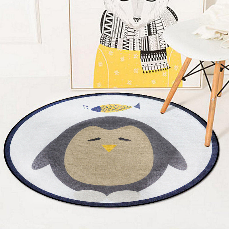 Brehn | Blauwe en Ivoor Kinderkamer Tapijt Kinderen Dier Konijn Uil Olifant Pinguïn Patroon Gebied Tapijt Polyester Wasbaar Vloerkleed