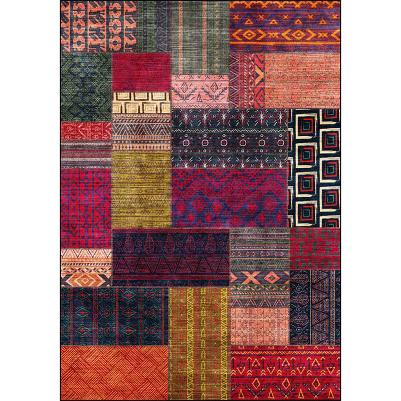 Amerikanisches Tribal-Musterteppich rot und lila Polyesterteppich maschinenwaschbar rutschfester Rücken Teppich für Schlafzimmer