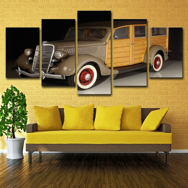 Brehn | Gelber Ford Vintage Auto Leinwand Multi-Stück Zeitgenössische Wohnzimmer Wandkunst Dekor
