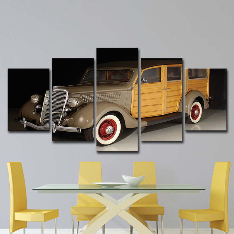 Brehn | Gelber Ford Vintage Auto Leinwand Multi-Stück Zeitgenössische Wohnzimmer Wandkunst Dekor