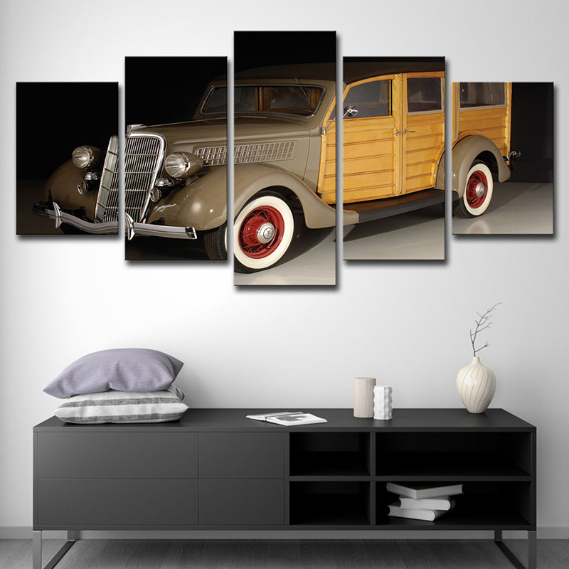 Brehn | Gelber Ford Vintage Auto Leinwand Multi-Stück Zeitgenössische Wohnzimmer Wandkunst Dekor