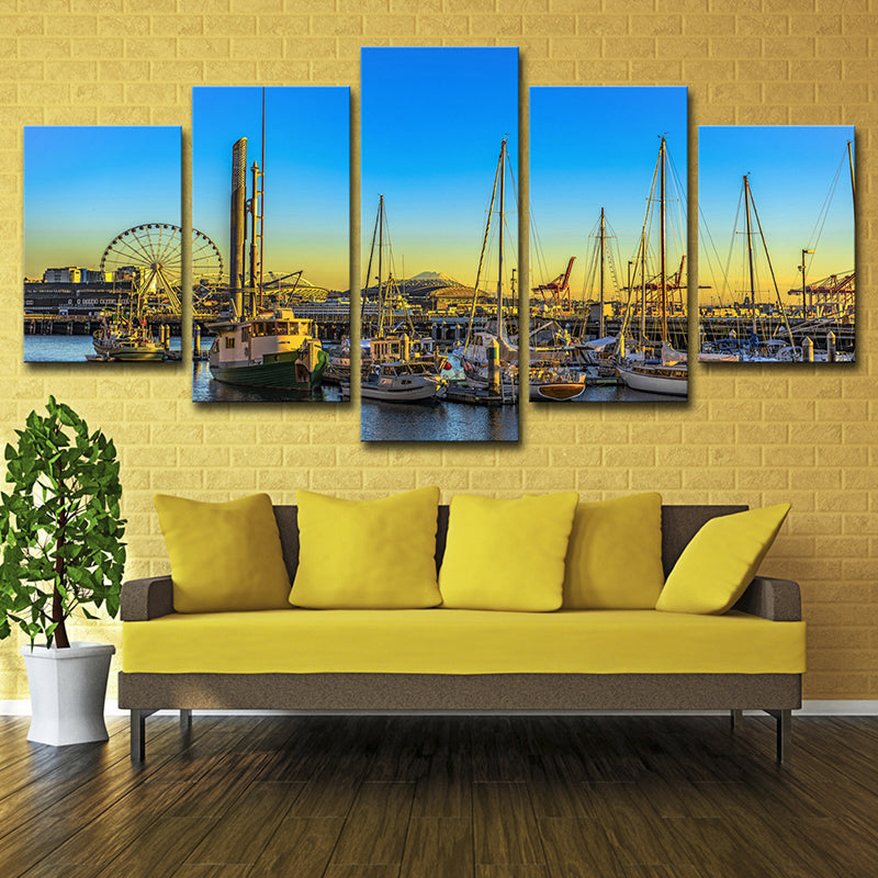Brehn | Global Inspired Seattle Pier Kunst Druck Leinwand Mehrteilig Blau Wanddekoration für Hotel