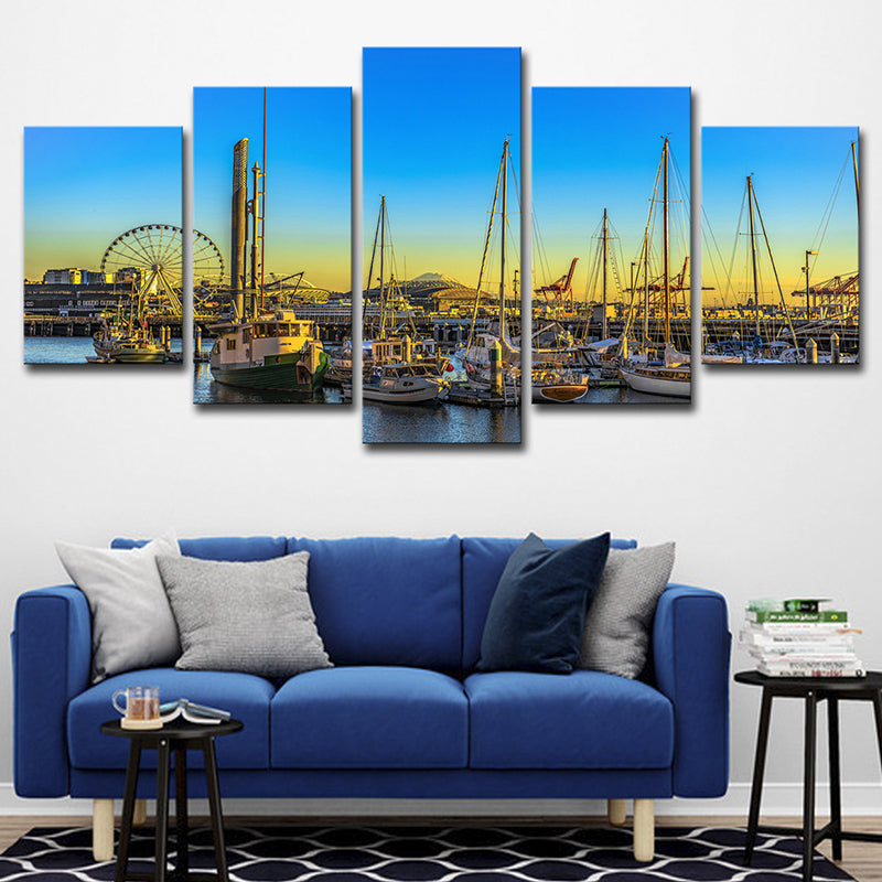 Brehn | Global Inspired Seattle Pier Kunst Druck Leinwand Mehrteilig Blau Wanddekoration für Hotel