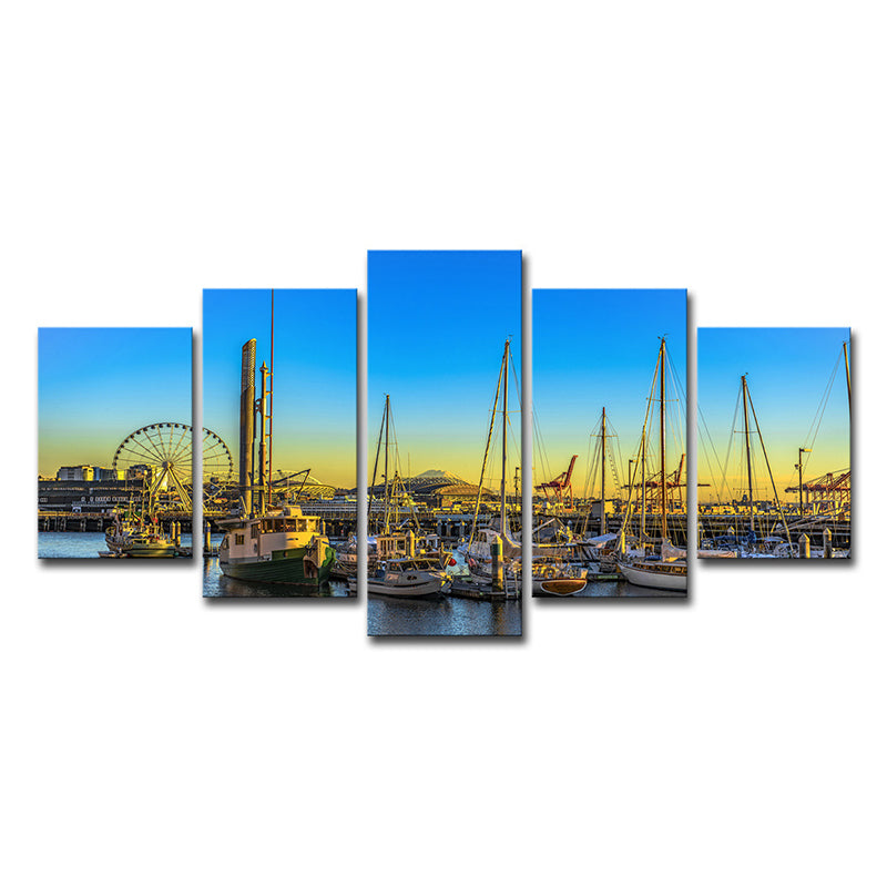 Brehn | Global Inspired Seattle Pier Kunst Druck Leinwand Mehrteilig Blau Wanddekoration für Hotel