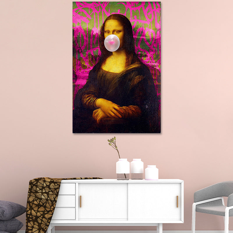Brehn | Leinwand Texturiert Kunstdruck Zeitgenössische Mona Lisa Kaugummi Wanddeko in Rot-Braun
