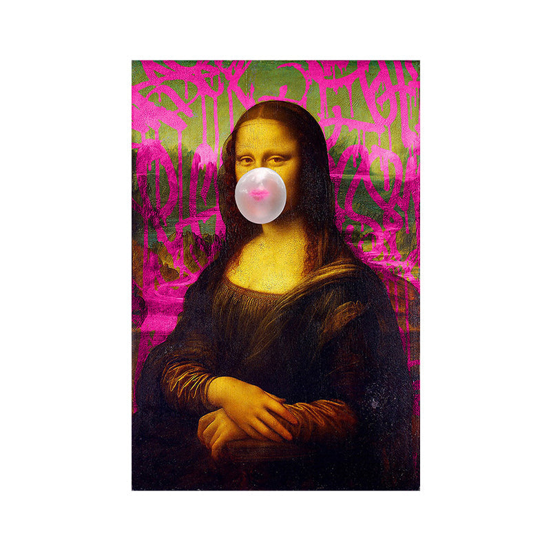 Brehn | Leinwand Texturiert Kunstdruck Zeitgenössische Mona Lisa Kaugummi Wanddeko in Rot-Braun
