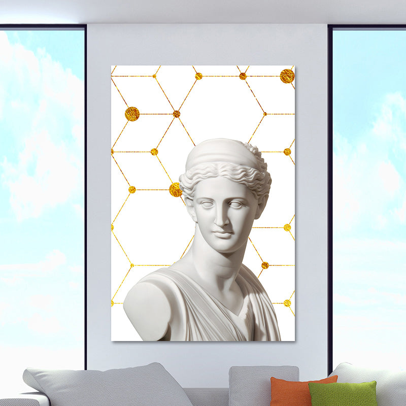 Brehn | Griechischer Status und geometrische Leinwand Vintage strukturierter Wandkunstdruck in Weiß-Gold für das Zuhause